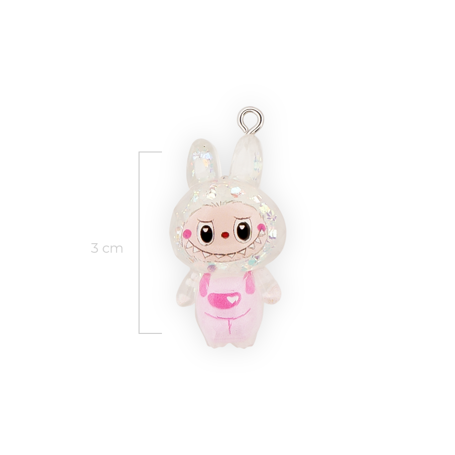 Dije Labubu Blanco Boreal Con Glitter Acrílico