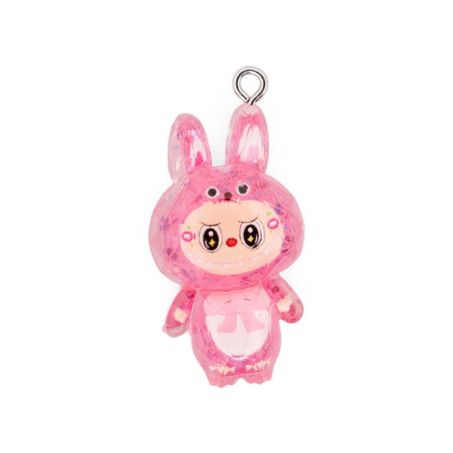 Dije Labubu Fucsia Con Glitter Acrílico