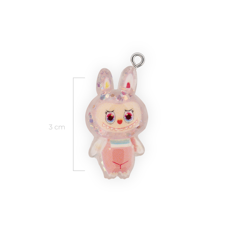 Dije Labubu Palo De Rosa Con Glitter Acrílico