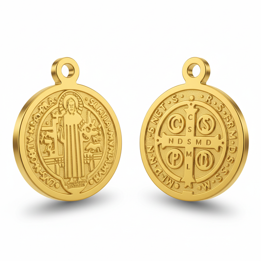 Dije San Benito Collar Dorado de Acero