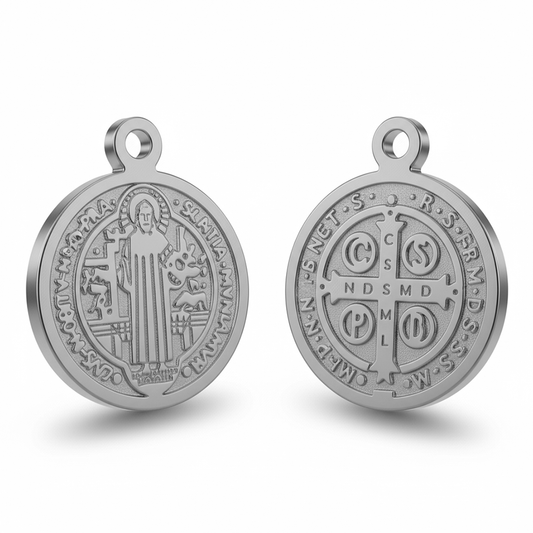 Dije San Benito Collar Plateado de Acero