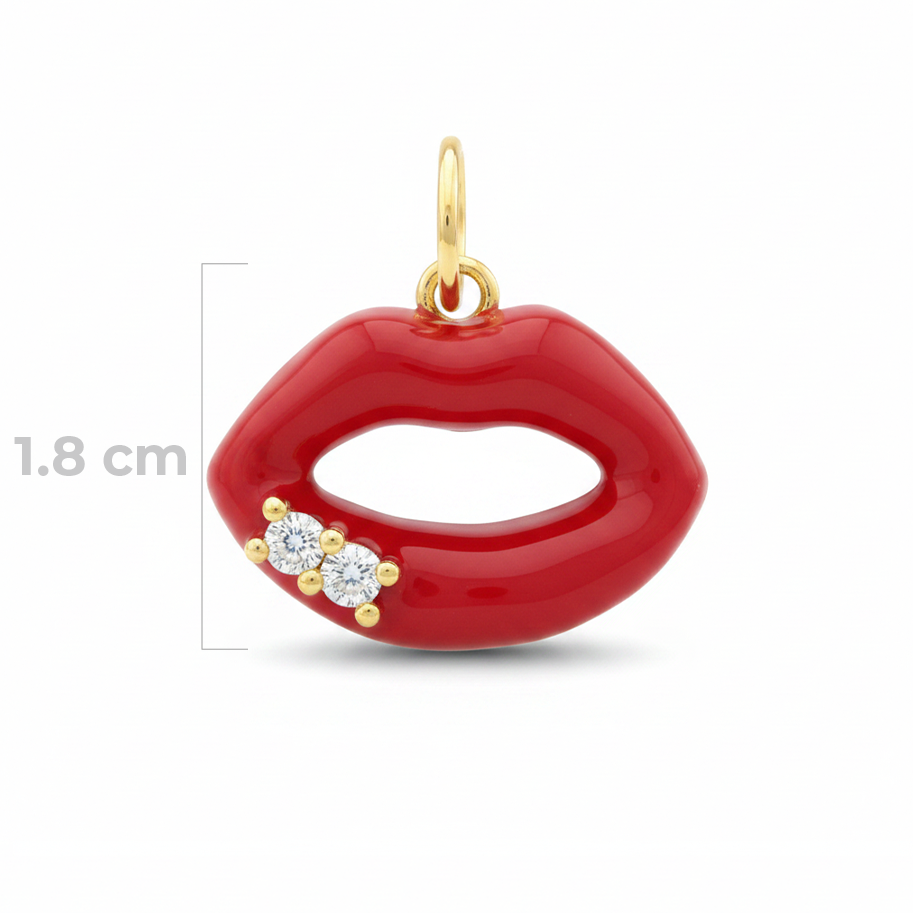 Dijes Labios Rojos Dorado Rodinado