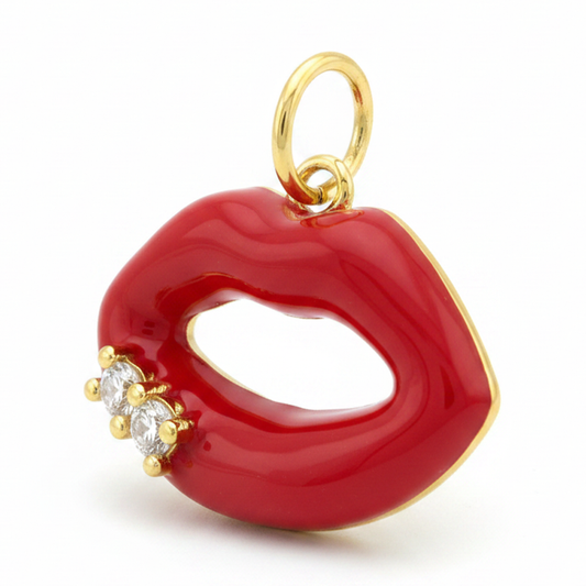 Dijes Labios Rojos Dorado Rodinado