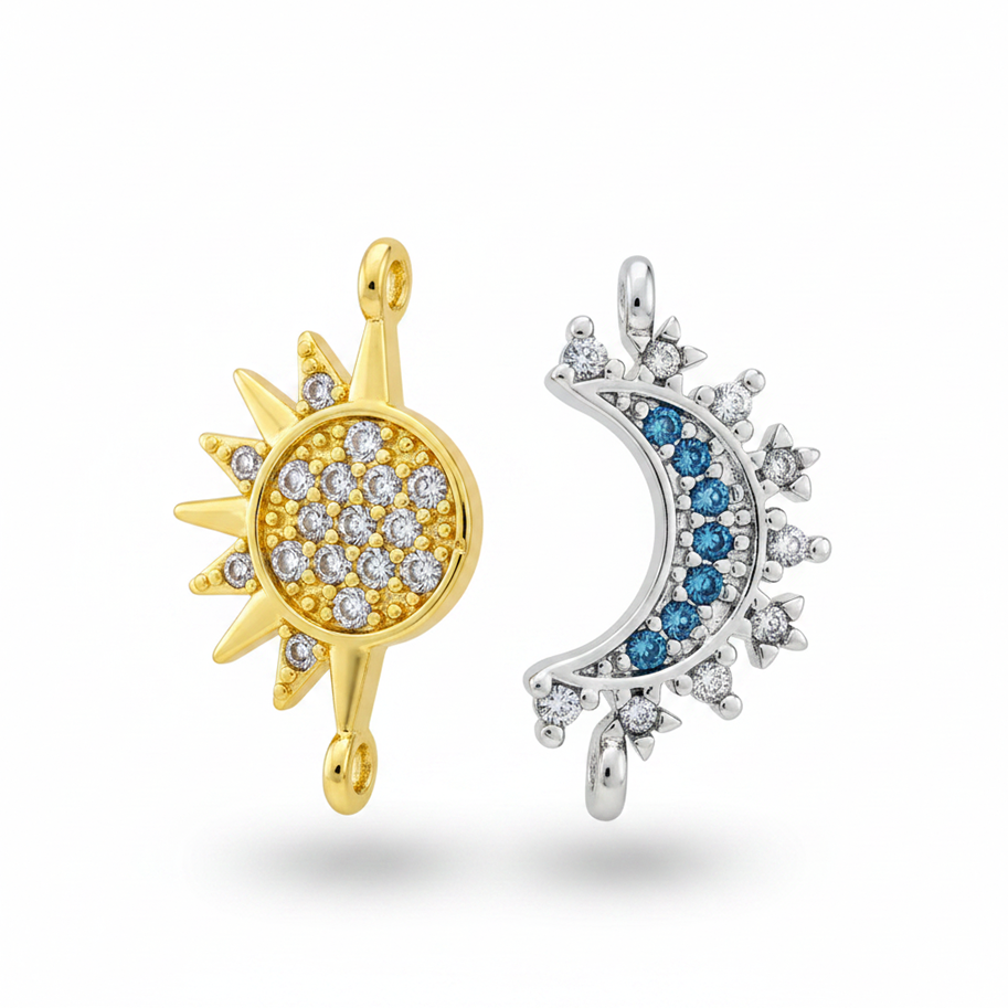 Dijes Para Pareja x 2 Piezas Sol y Luna Para Compartir Dorado Rodinado