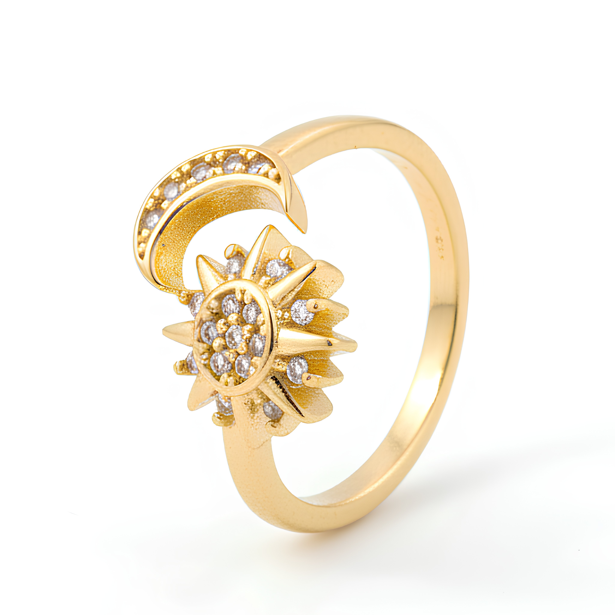 Anillo C #89 Ajustable Sol y Luna Dorado Rodinado