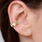 Ear Cuff Trebol Clov Piedra Rosada Rodinado