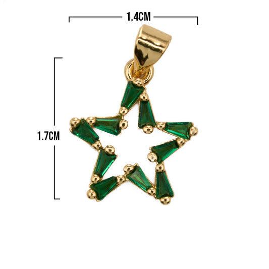 Dije Estrella Cristal Dorado Piedra Verde Rodinado
