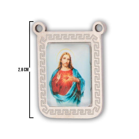 Escapulario Sagrado Corazón Plateado Acero