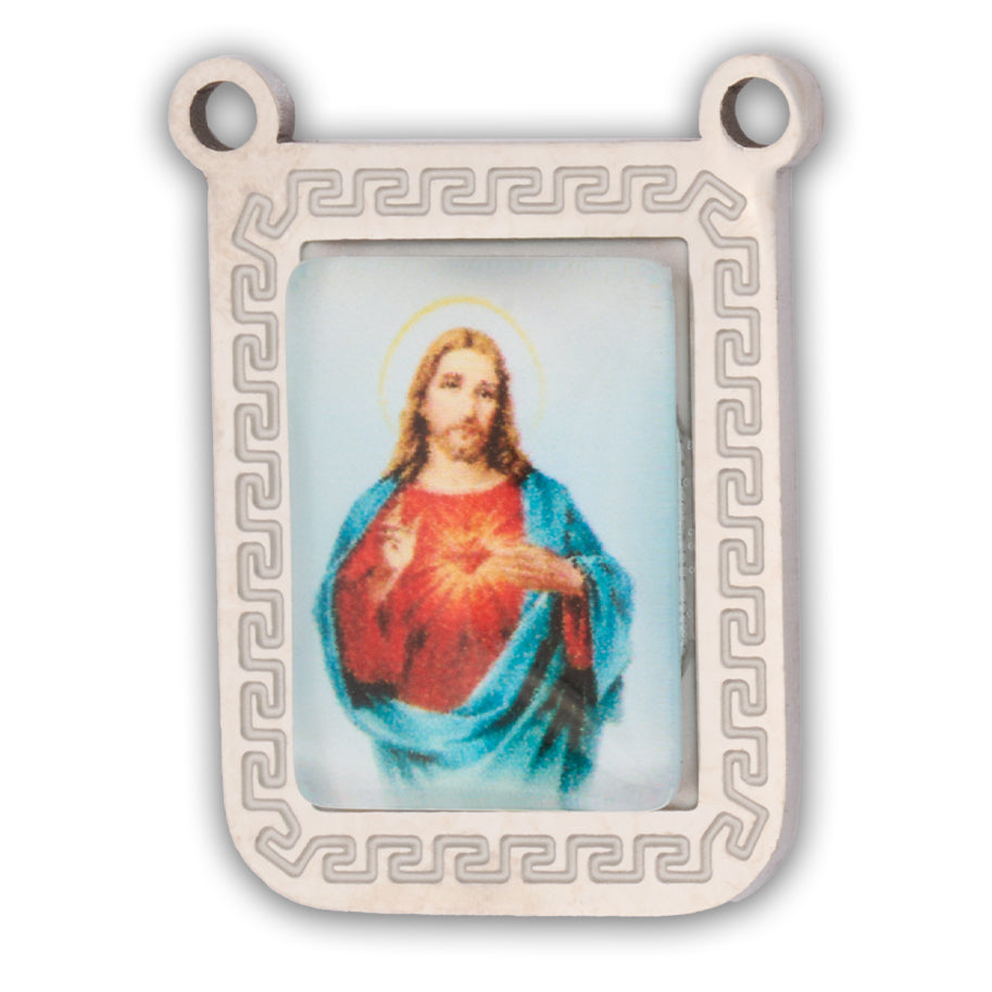Escapulario Sagrado Corazón Plateado Acero