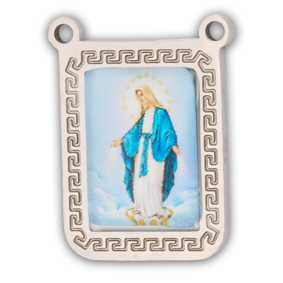 Escapulario Virgen Milagrosa Plateado Acero