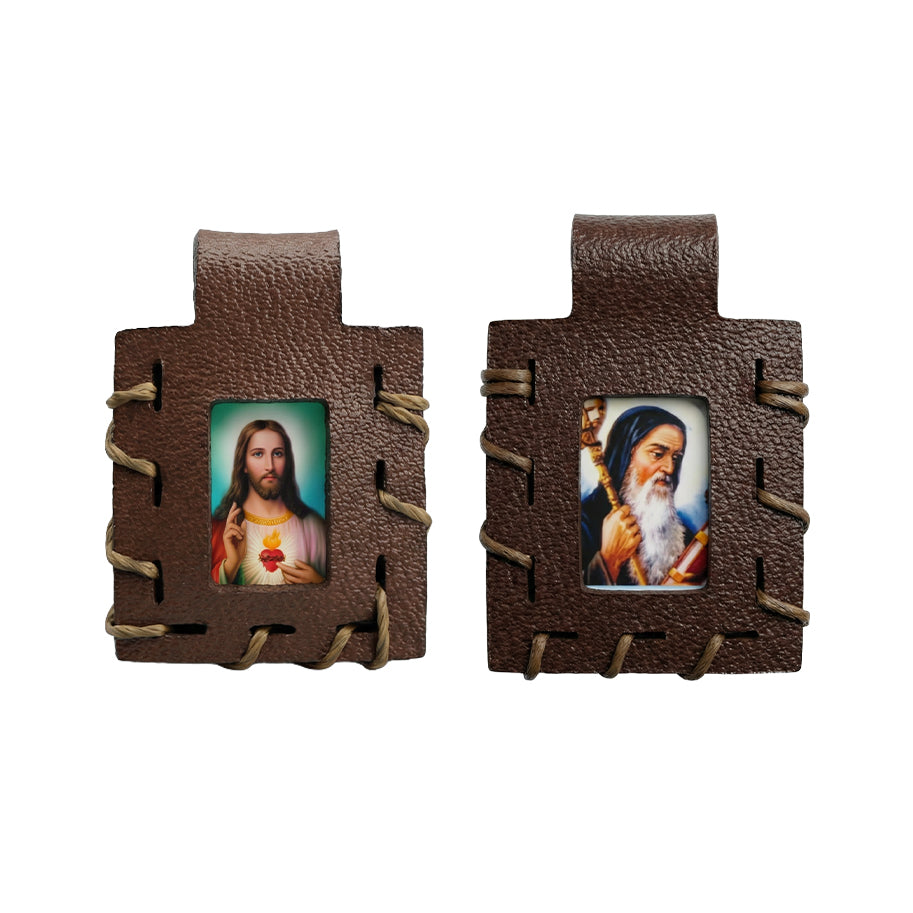 Dije Escapulario Cuero Café