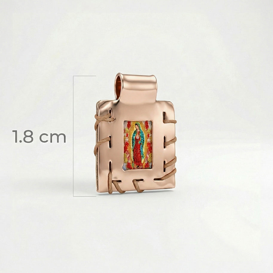 Dije Escapulario Cuero Oro Rosa