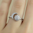 Anillo C #90 Ajustable Sol y Luna Plateado Rodinado
