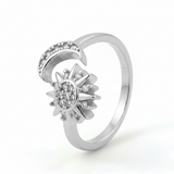 Anillo C #90 Ajustable Sol y Luna Plateado Rodinado