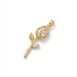 Dije Tulipán 3cm Tallo Piedra Blanca Dorado Rodinado