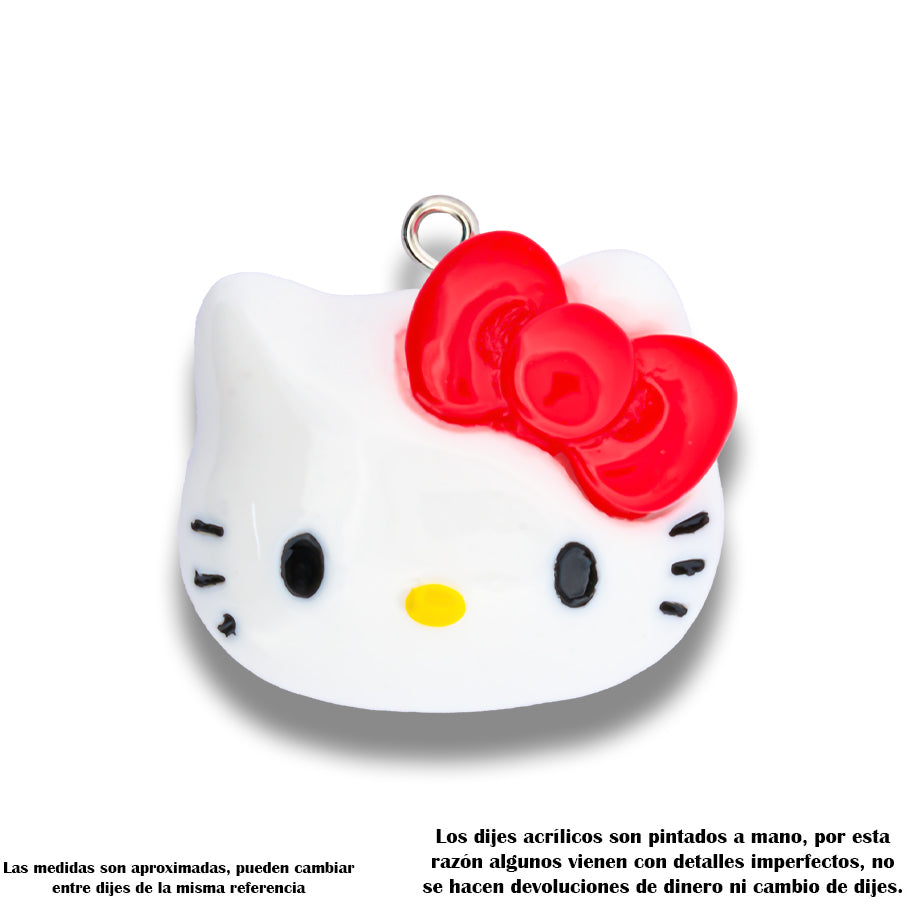 Dije Hello Kitty Carita Moño Rojo Acrilico
