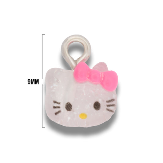 Dije Acrílico Hello Kitty Carita Transparente Moño Rosa