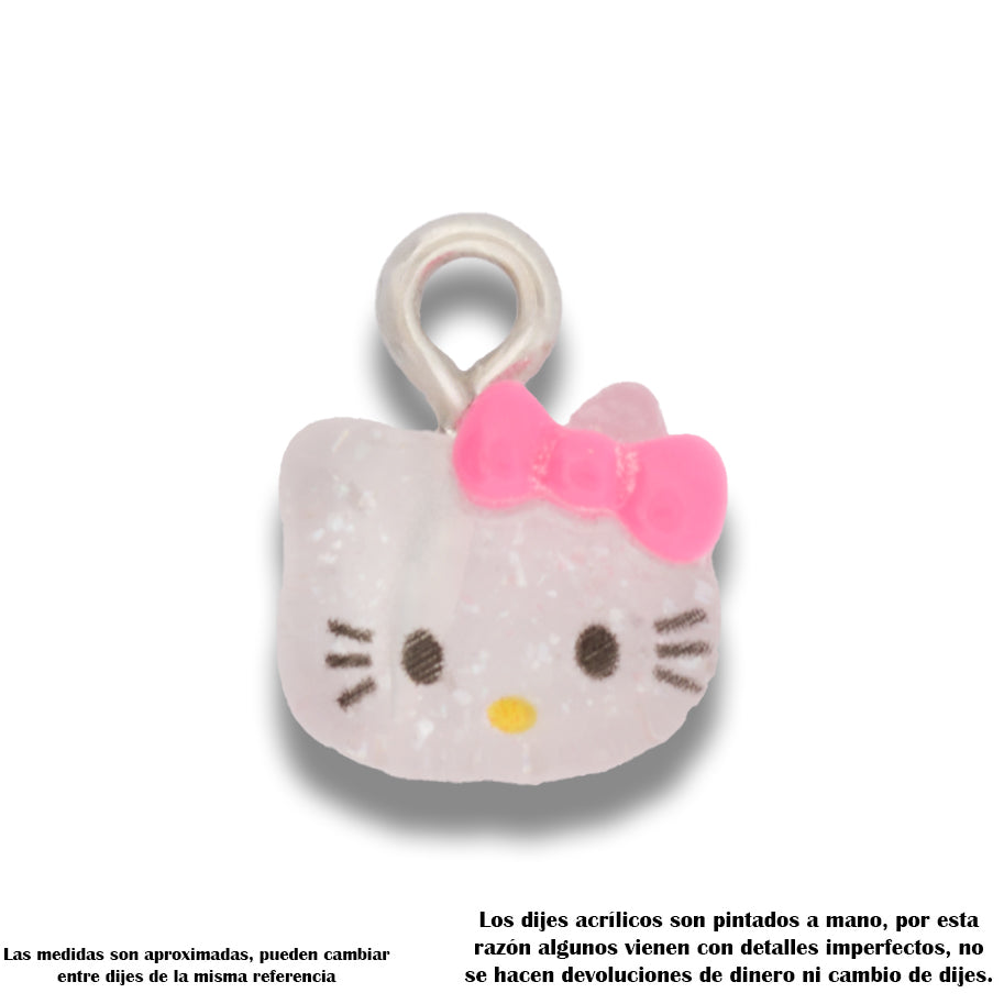 Dije Acrílico Hello Kitty Carita Transparente Moño Rosa