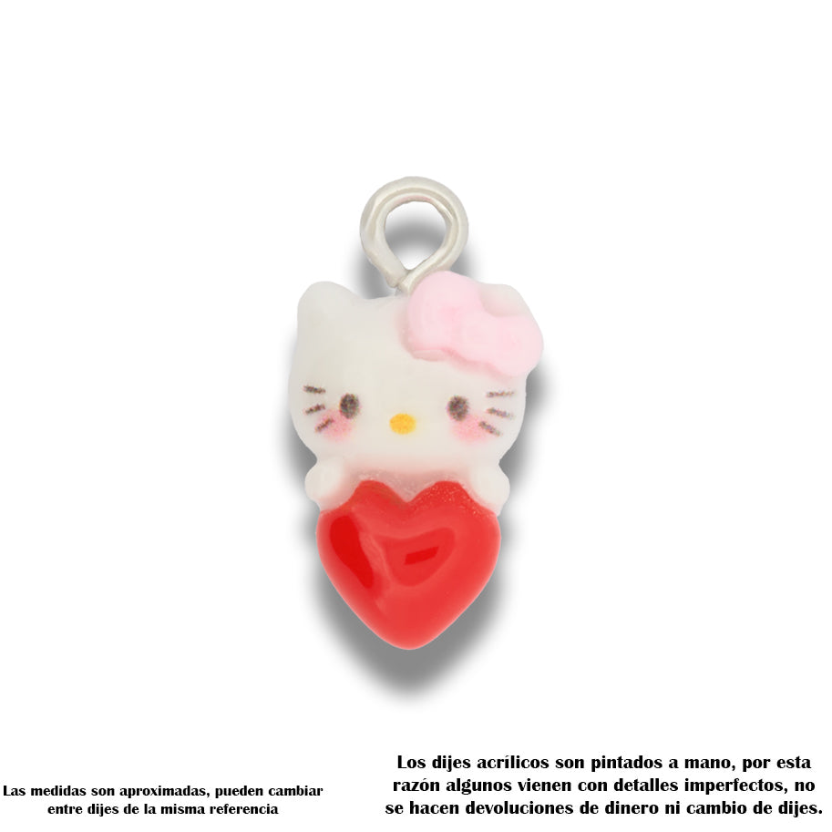 Dije Acrílico Hello Kitty Corazón Rojo