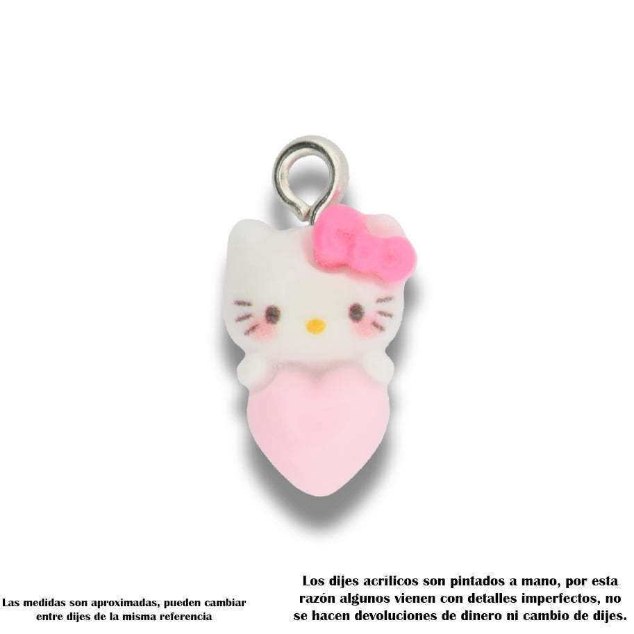Dije Acrílico Hello Kitty Corazón Rosa
