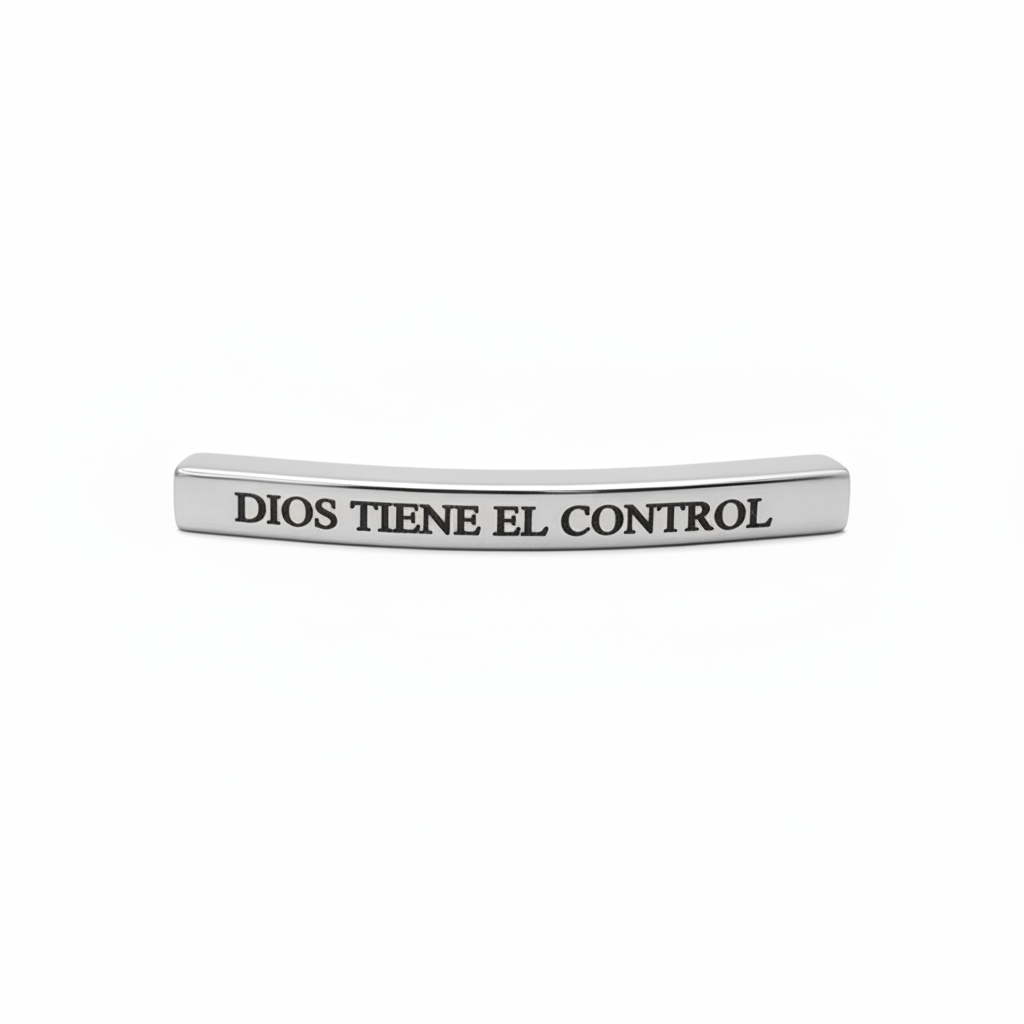 Herraje Tubo Pasador Plateado De Acero DIOS TIENE EL CONTROL