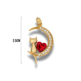 Dije luna con gatito y corazón rojo Dorado Rodinado