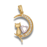 Dije luna con gatito y corazón lila Dorado Rodinado