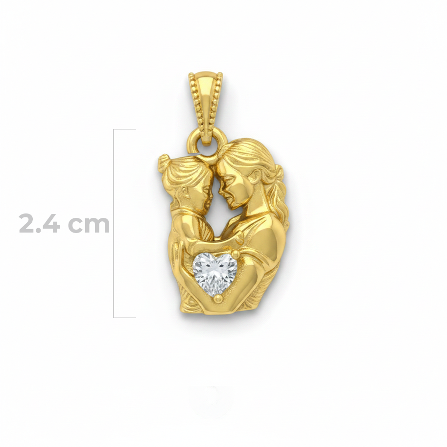 Mamá e Hija Corazon Piedra Blanca Dorado Rodinado