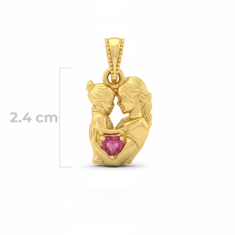 Mamá e Hija Corazon Piedra Rosada Dorado Rodinado