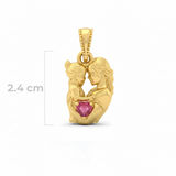 Mamá e Hija Corazon Piedra Rosada Dorado Rodinado