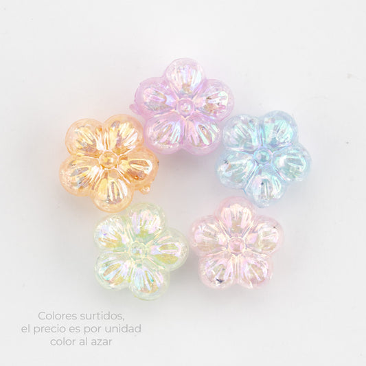 Flor Craquelada Pasador Acrílico Perlado Surtido x Unidad