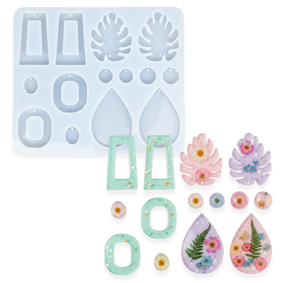 Molde De Silicona Figuras 02 Para Aretes/Dijes 13 x 11.5 Cm Para Resina