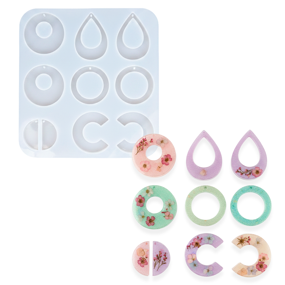 Molde De Silicona Figuras 04 Para Aretes/Dijes 12 x 12.5 Cm Para Resina