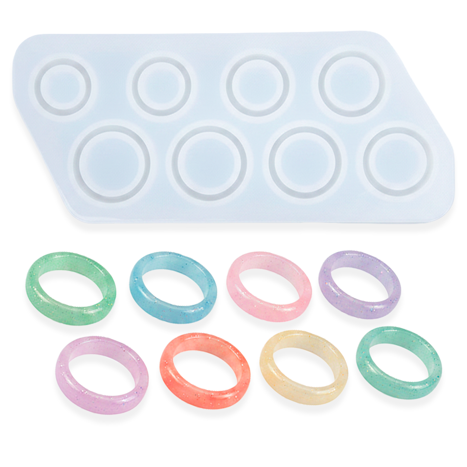 Molde De Silicona Para Anillos 8 Medidas - Lisos 6.5 x 14.5 cm Para Resina