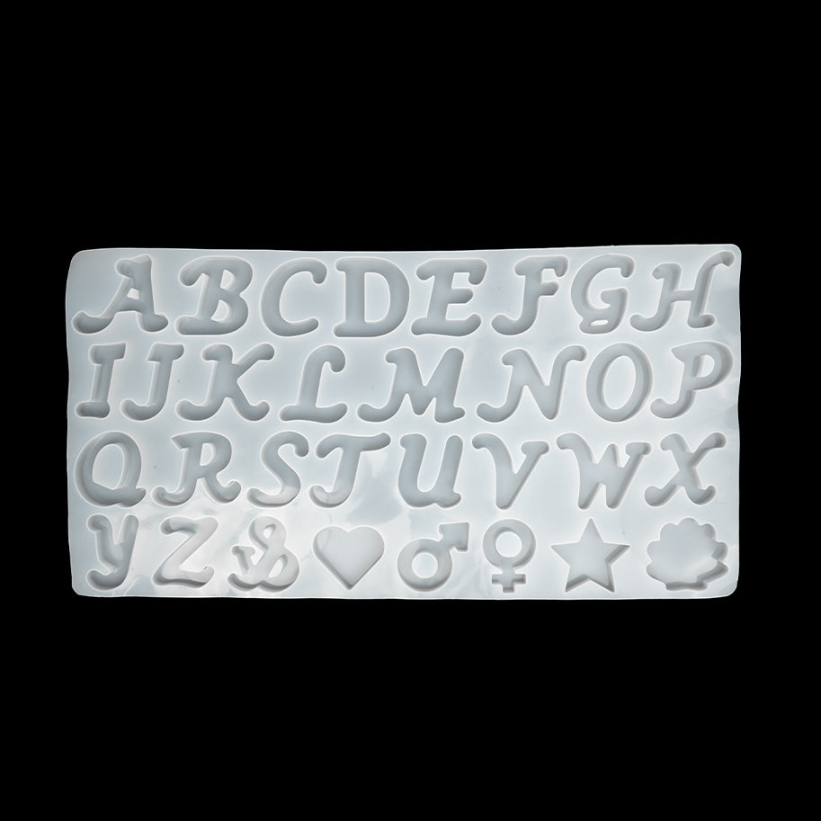 Molde De Silicona Abecedario y Figuras 19 x 35 Cm Para Resina
