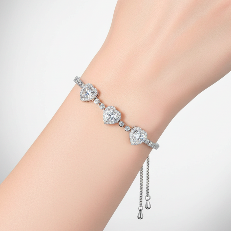 Pulsera Ajustable X3 Cora piedra blanca Plateado