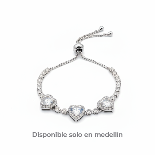 Pulsera Ajustable X3 Cora piedra blanca Plateado
