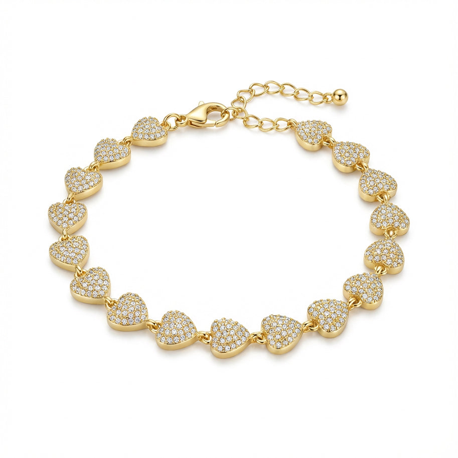 Pulsera Corazones Dorado Rodinado