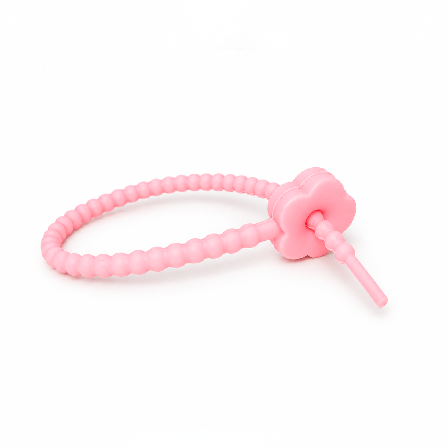 Pulsera Cordón Neopreno Flor Rosado Claro