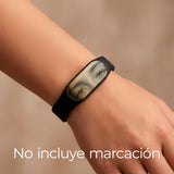 Pulsera De Identificación Correa Ajustable Negra Dorado Acero