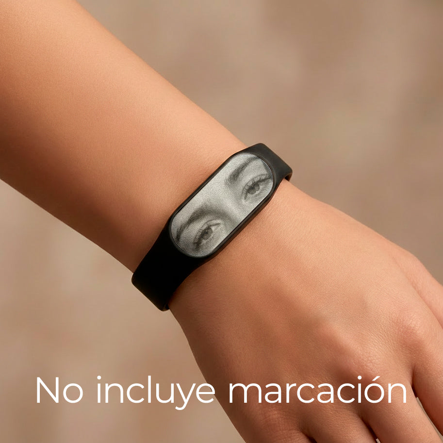 Pulsera De Identificación Correa Ajustable Negra Plateado Acero