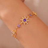 Pulsera Sol Princesa Piedra Morada Dorado Rodinado