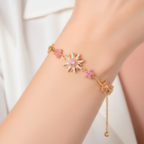 Pulsera Sol Princesa Piedra Rosada Dorado Rodinado