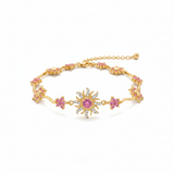 Pulsera Sol Princesa Piedra Rosada Dorado Rodinado