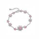 Pulsera Sol Princesa Piedra Rosada Plateado Rodinado