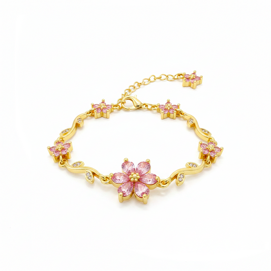 Pulsera Terminada Flor Piedra Rosada