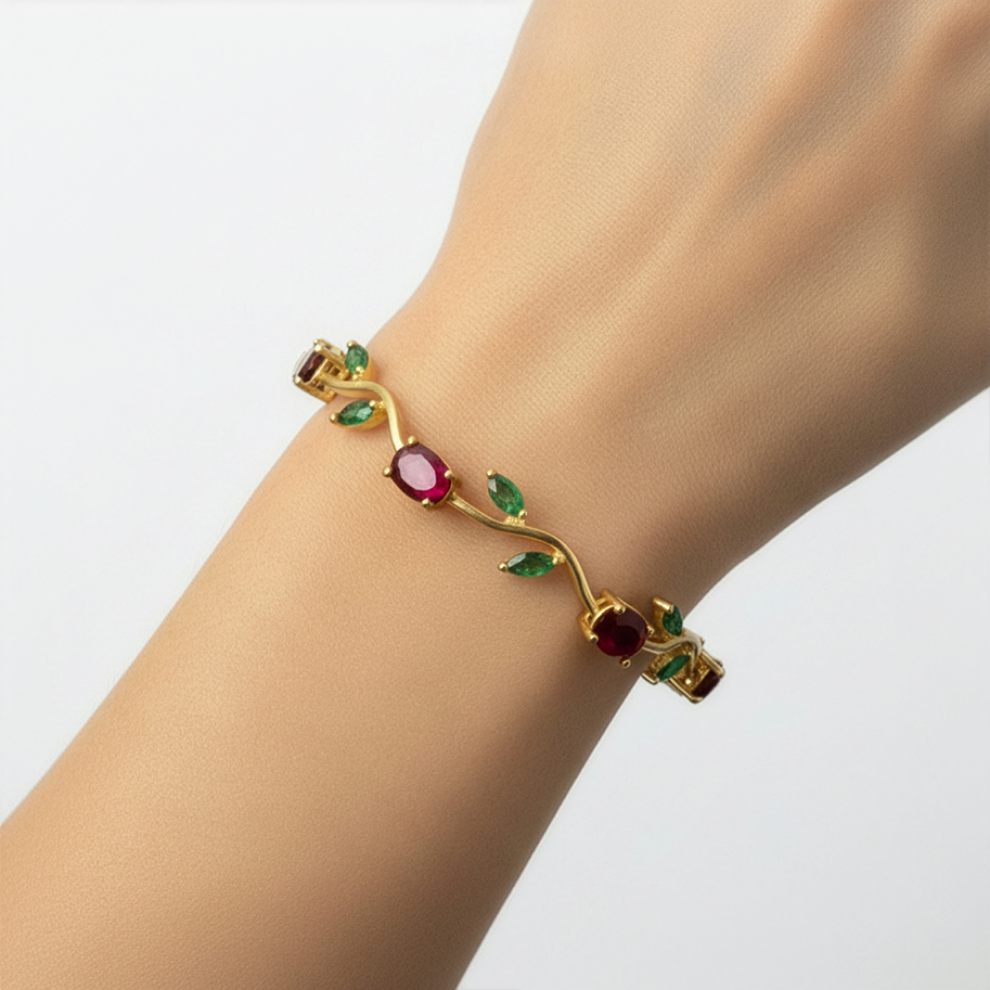 Pulsera Terminada Tulipanes Piedra Roja
