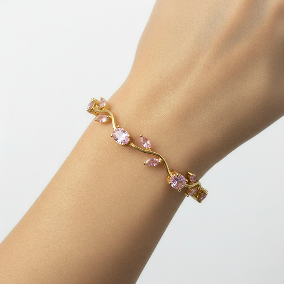 Pulsera Terminada Tulipanes Piedra Rosada