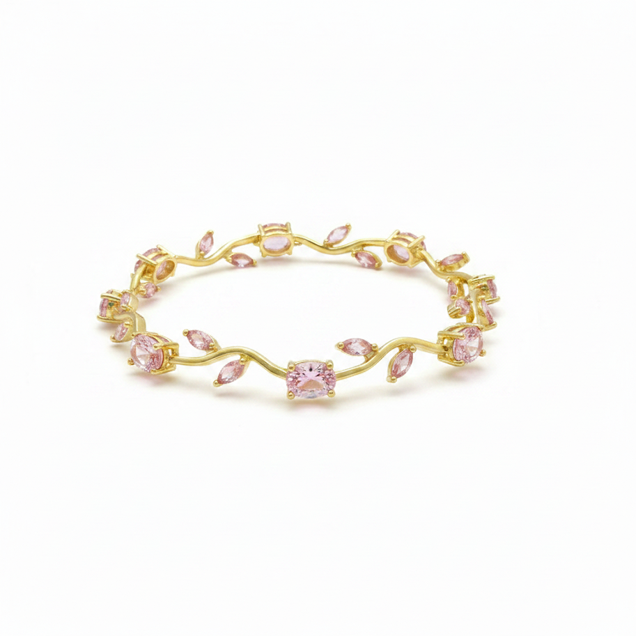 Pulsera Terminada Tulipanes Piedra Rosada