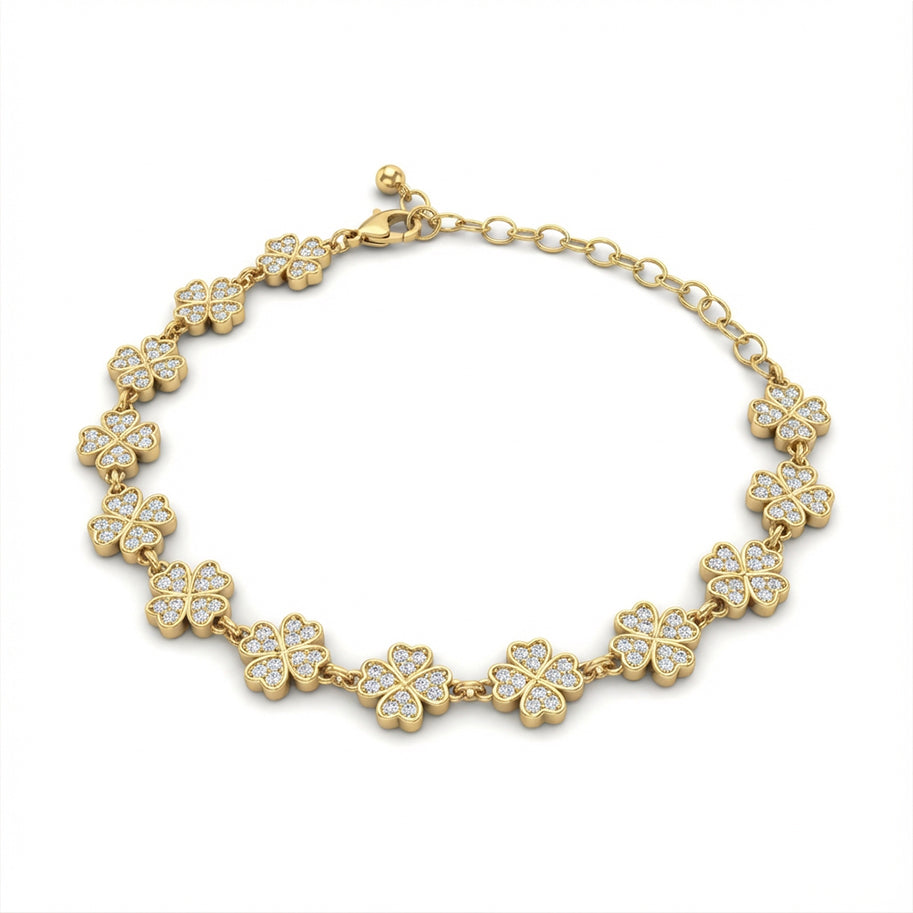 Pulsera Treboles Circones Dorado Rodinado